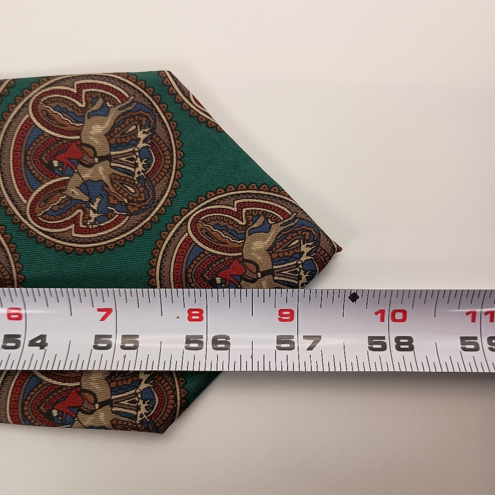 Vintage Pierre Cardin Mens 100% Silk Green Dog Hunting Neck Tie Made In USA - Picture 10 of 11